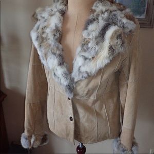Suede leather and fur coat